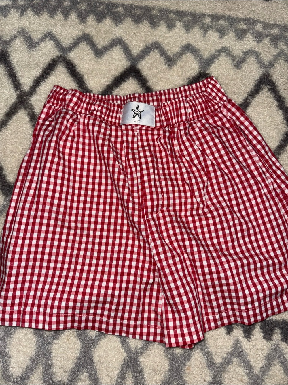 LA MIEL Red and White Gingham Elastic Waist Shorts